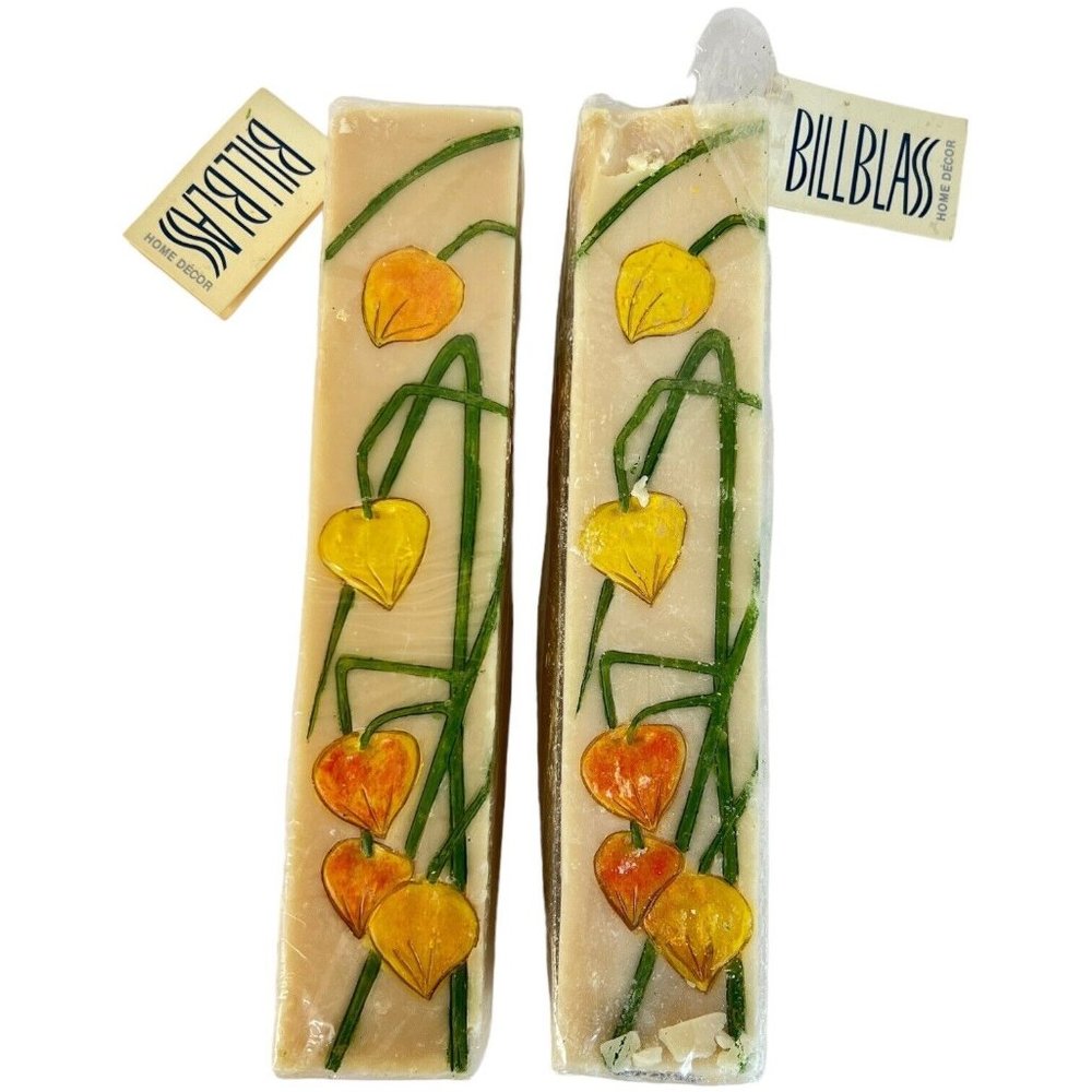 Vintage Pair of Bill Blass Home Decor Square Pillar Candle 10 Inch Tall Unburned
